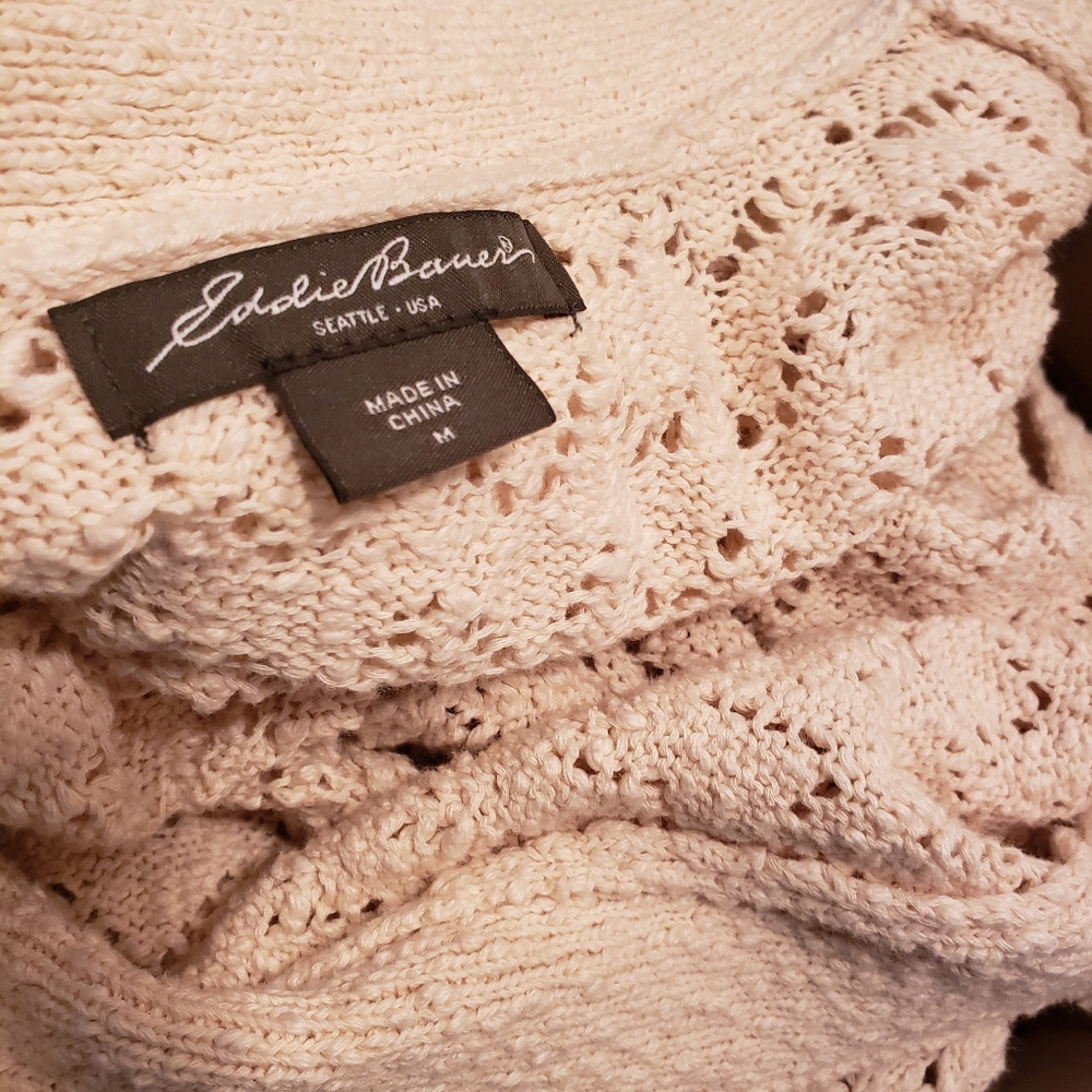 Eddie Bauer Cotton Crochet Vneck Cardigan Sweater - Picture 4 of 5